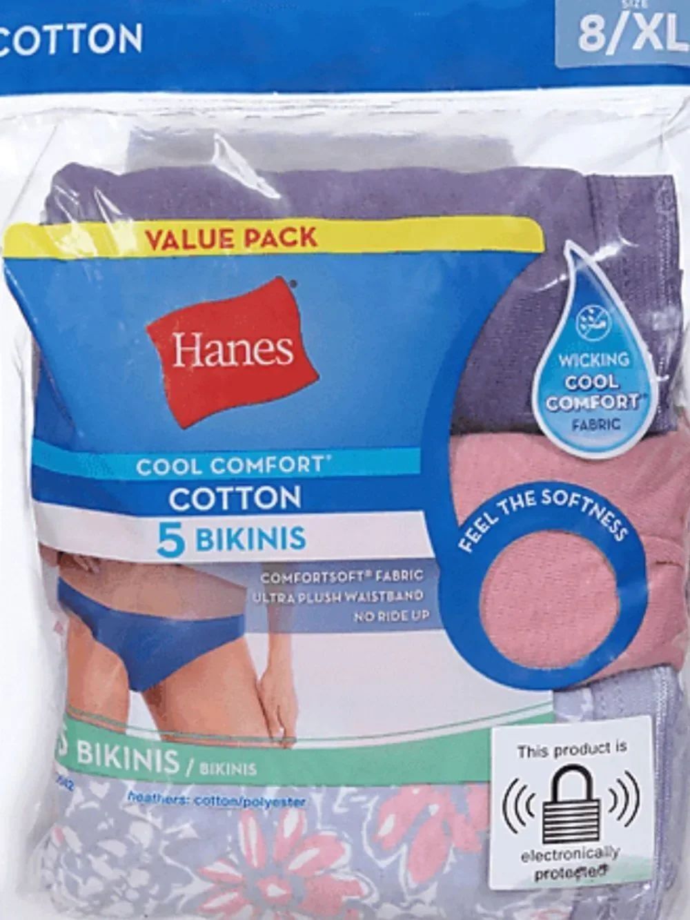 Hanes XL Cool Comfort Cotton Bikinis - Purple & Pink (5-Pack)